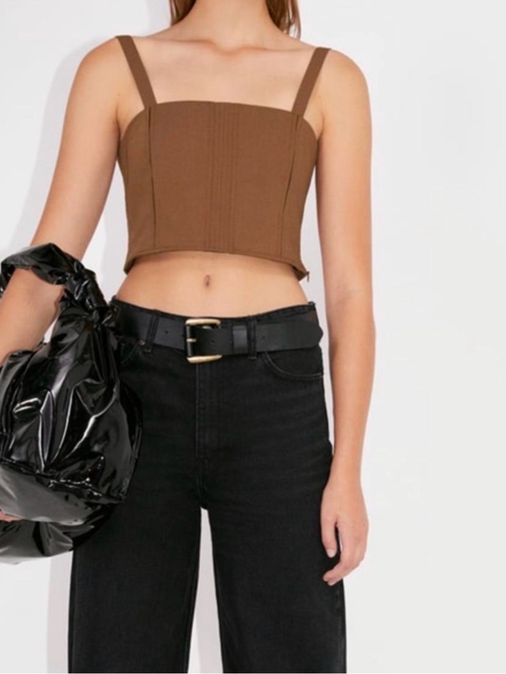 Zara Brown Square-Neck Cropped Tank